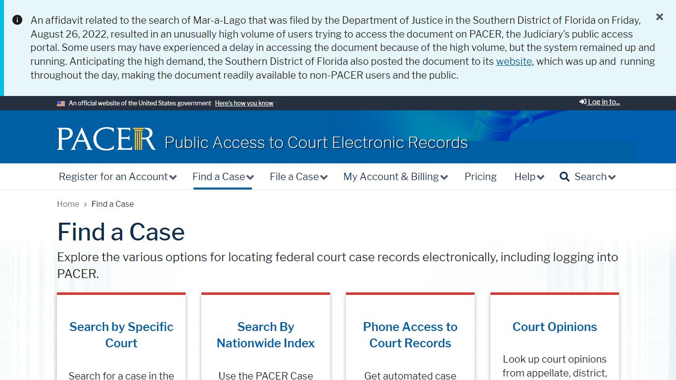 Find a Case | PACER: Federal Court Records